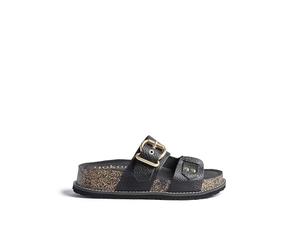 Sandale à Plateforme OCA-252 Noir | Chaussures Femme Printemps-Été | Cuir de Vachette Lisse | 4 CM