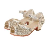 Sandale Bebe Fille,Sandales pour Filles à Bout fermé, Chaussures de fête de Mariage, nœud à Paillettes pour Tout-Petits Sandales Bout Cap Fille (Gold, 33)