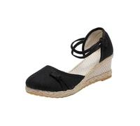 Sandale Compensée Espadrille Femme Été Compensées Plateforme Plates Chaussures à Bout Fermé Confort Bride Cheville Vintage Vacances Talon LéGèRes et Respirantes Sandales de Plage Cadeau Pas Cher
