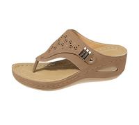 sandale compensee femme eté,Women's Open Toe Summer New Casual Fashion Fish Mouth In The Heel Thick Bottom Slope With Slippers Sandales Compensées Pour Femmes Enfiler(Khaki,43)