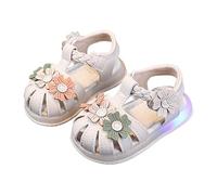 Sandale compensée Fille,Chaussures de Marche Lumineuses d'été pour Filles de 1 à 2 Ans, Sandales à Fleurs à Bout fermé pour Enfants Marron Sandales Fille (White, 20)