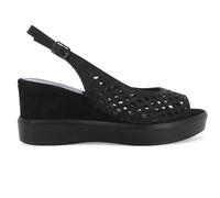 Sandale compensée Noire ornée de Strass et de Perforations r80555q 38