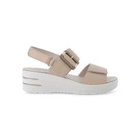 Sandale en Cuir Beige crème avec Talon compensé et Grande Boucle 019227q 39