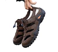 Sandale Extérieure pour Homme Chaussures de randonnée à bout fermé, sandales plates for homme, enveloppantes la cheville, for plage, en plein air, élégantes et luxueuses(Coffee,42)