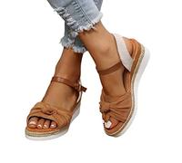 Sandale Femme Compensees Été À Bout Ouvert Mules À Plateforme Sandales Espadrilles À Bouche de Poisson Sandales À Plateforme Bowknot Sandales Sangle Chaussures,Marron,US9/EU40