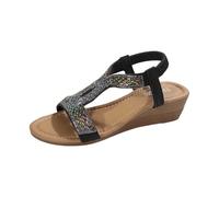 Sandale Femme Compensees Été Mode Élégance Mules Sandales Bout Ouvert Rome Strass Bride Cheville Chaussures pour Plage Vacances