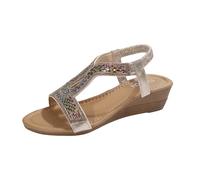 Sandale Femme Compensees Été Mode Élégance Mules Sandales Bout Ouvert Rome Strass Bride Cheville Chaussures pour Plage Vacances