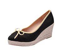Sandale Femme Compensées Été Sandales Confortable Plate Compensée Espadrilles Femmes Célibataires Talon Haut Bow Pêcheur Femmes Pointu Shose Of Women Chaussure Ete Femme Sandale Compensee (Black 40)