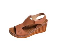 Sandale Femme Confortable Pieds Larges Chaussures Sandales D'Été pour Femmes,Nouvelles,Décontractées,Confortables,Couleur Unie,Romaines,Talon Chaussure Femme Ete Confortable Sandale (Brown,36)