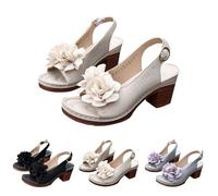 Sandale Femme Ete Confortable, Chaussures À Talon Compensé Femme avec Plateforme, 2026 Sandales avec Floral Nu Pieds Bloc Talon Carré Claquette Vacances Grande Taille Claquettes Ville Sandales