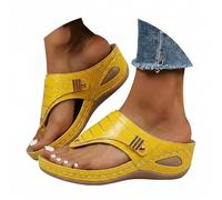 sandale femme,nu pieds femme été,Women's Fashion Casual Summer Style Solid Color Fish Mouth Thick Bottom Slippers Bottes Pour Talon Et Mollet Large (Yellow, 38)