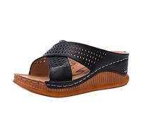 Sandale Femme Orthopédique Chaussures Ete Outdoor Fashion Heels Pantoufles Décontractées Épaisses Pour Femmes High On Shoes Platforms Pantoufles Pour Sandals Femme Été Confortable (Black 38)