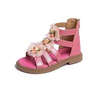 Sandale Fille Enfant Ete Chaussure Princesse Élégante Plage Chaussures Plates Antidérapant Chic Bohème Sandales Tendances Respirantes Nu Pieds À Bout Ouvert Sandalette Rose vif Taille 28.5