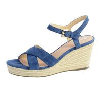 Sandale GEOX D Soleil - Femme - Cuir Bleu - Semelle compensée tressée - Bride réglable 38,5