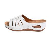 Sandale Grande Taille Femme - Dames éTé RéTro Couleur Unie Creux Bouche De Poisson Pente avec Fond éPais Plage Grande Taille Sandales Pantoufles