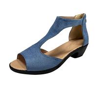 Sandale Petit Talon Confort Chaussure Talon Femme Nouvelles Chaussures de Bouche de Poisson À Talons Hauts À La Européenne Et Avec Des Sandales À Talons Épais À Chaussures Ete Femme Sandale (Blue,42)