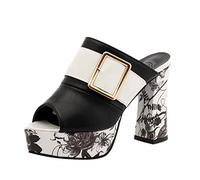 Sandale Plate Femme Chaussure Ete Chic Confortable Boucle Talon Grosses Chaussures Hautes Dames Sandales Décoratives Sandales pour Femmes Chaussures Femme Pieds Larges Sandale Fille (Black,37)