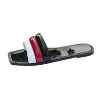 Sandale Plate Femme Confort Sandales Pieds Larges Women'S Summer Sandals Flat Square Head Comfortable And Lightweight Outdoor Wear Beach Vacation Large Size Sabot de Jardin Femme Sandale (Black,38)