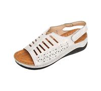 Sandale Plate Femme Pieds Larges Chaussures Été Sandales D'Été Confortables Et Décontractées À Plateforme pour Femmes,Avec Bride À Boucle À La Cheville Et Bout Chaussure A Talon Femme (White,39)