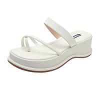 Sandale Plateforme Femme Chaussure Orthopedique Ensemble de Sandales À Orteils pour Femmes Été Tête Carrée Pince Pieds Un Mot Pantoufles Pente Avec Des Mule Femme Sandales Éé Confortable (White,39)