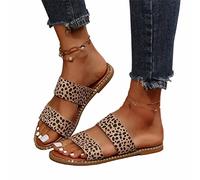 Sandale Plates Femme Chaussures D'été Casual Mode Bout Ouvert Plat Semelle Motif Léopard Sandales Pantoufles Confortable Chaussure de Plage Vacances,Léopard,US9/EU40