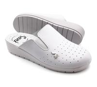 Sandale Sanitaire Anatomique pour Femme, Pantoufles en Cuir Véritable, Chaussures Orthopédiques avec Élastique Réglable, Sabots Fabriqués en Italie, Blanc, 39 EU