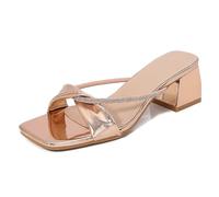 Sandales À Bout Carré Femme Talon Épais Strass Slip on Sandales Femme Bout Ouvert Bride Arrière Mules pour Vacances À La Plage Et Mariage Doublure en Peau De Mouton Douce,Rose,37 EU