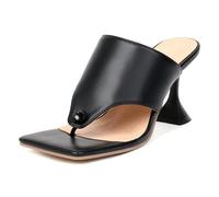 Sandales à Bout Carré Lanière d'orteil Femme Aspect Cuir Mules Talon Sculptural à Enfiler Minimal Moderne Slides à Talons Design Épuré,Noir,41 EU