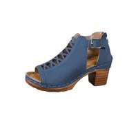 Sandales à bout de poisson pour femme avec talon large - Chaussures d'été classiques et élégantes avec boucles ouvertes, sandales fermées derrière perforées, sandales à plateforme tendance, chaussures
