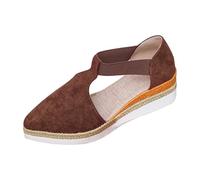 Sandales à bout fermé pour femme - Espadrilles compensées - Bout pointu - Élastique - Sangle de cheville - Sandales d'été dos nu - Chaussures d'été à talon compensé bas - Pour la marche et la