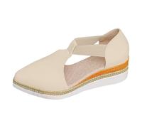Sandales à bout fermé pour femme - Espadrilles compensées - Bout pointu - Élastique - Sangle de cheville - Sandales d'été dos nu - Chaussures d'été à talon compensé bas - Pour la marche et la