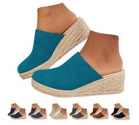 Sandales à bout fermé pour femme - Sandales compensées à talon haut - Sabots de marche dos nu - Mules antidérapantes et confortables - En paille - Fond épais - Pantoufles légères en daim - Coupe large