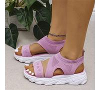 Sandales À Bout Ouvert Confortables pour Femmes Sandales de Sport Compensées en Maille D'été Sandales en Maille Stretch Chaussures de Marche Décontractées,Rose,US5/EU36