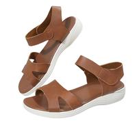 Sandales à bout ouvert et arrondi pour femme - Sandales décontractées à plateforme - Sandales d'été respirantes et confortables - Coupe large - Chaussures de marche antidérapantes, marron, 7.5 UK