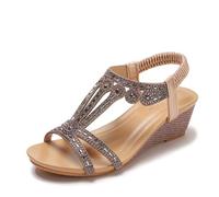Sandales à Bride arrière ornées de Strass pour Femmes, Bout Ouvert et Petit Talon Bloc, parfaites pour Un Mariage, Une soirée ou Une Sortie décontractée.,Champagne,37