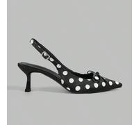 Sandales à bride arrière pointue à pois, style rétro français, pois noirs et blancs classiques avec décoration de nœud, à la fois élégantes et féminines. Convient aux filles qui aiment le style léger 