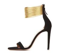 Sandales à Bride Cheville Grande Taille pour Femmes - Talons Hauts Ouverts Sexy et Confortables pour boîte de Nuit, Gala du Soir, Vacances Tropicales,Noir,34 EU