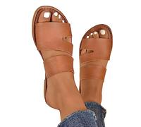 Sandales à claquettes pour femme Dressy | Sandales à enfiler pour femme | Sandales plates d'été à bout ouvert pour femme - Grandes sandales plates en caoutchouc pour fille, marron foncé, 37 EU