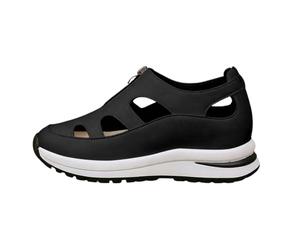 Sandales à découpes pour femme, fermeture éclair cachée et avant, design élégant et décontracté, chaussures légères et respirantes pour quotidien et vacances, semelle souple antidérapante (Black, 42)