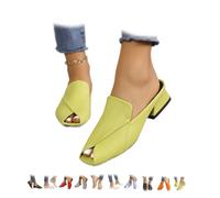 Sandales à enfiler chics et confortables de couleur unie pour femme, mules polyvalentes à talon habillé, bout ouvert carré, talon bloc bas, jaune, 38 EU