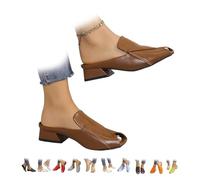 Sandales à enfiler chics et confortables de couleur unie pour femme, mules polyvalentes à talon habillé, bout ouvert carré, talon bloc bas, marron foncé, 38 EU