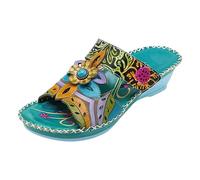 Sandales à Fleurs Brodées Ouvert Sandales Femme été Confortable Orthopédique Chaussures Plates Pour Femmes Nu Pieds respirant Compensé Sandales Et Nu-Pieds Femme Prime