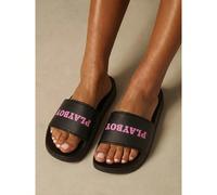 Sandales à glissière avec logo, bride large unique, bout ouvert, à enfiler, pantoufles d'été pour piscine et plage EUR36,EUR37,EUR38,EUR39,EUR40,EUR41Polychlorures de vinyle