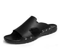 Sandales à glissière for Hommes Simple Bout Ouvert en Cuir Rivets Fermeture Plage Sandale imperméable extérieur Pantoufle Chaussures (Color : Noir, Size : 52 EU)