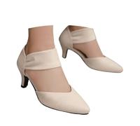 Sandales à lanières et bout pointu en daim pour femme, avec talons carrés, couleur unie, idéales pour les déplacements quotidiens (Beige, 42)
