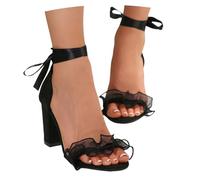 Sandales À Lanières For Mariées Sandales À Bout Ouvert En Daim Sandales Romaines Vintage À Talon Carré Talons Hauts De 8 Cm For Femmes Chaussures De Soirée D'été For Fêtes/mariages(Black,38 EU)