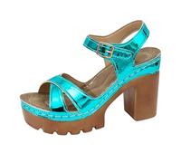 Sandales à lanières pour femme avec talon pailleté, sandales à plateforme | Chaussures à talon ouvert pour femme - Sangle croisée - Boucle de ceinture - Sandales compensées douces et antidérapantes