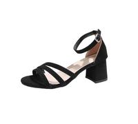 Sandales à lanières pour femme - Respirantes et décontractées - Couleur unie - Bout ouvert - Talon épais - Confortables et élégantes - Pour le travail, la plage, Noir , 37 EU