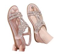 Sandales à paillettes Generisch pour femmes - Été - Confortables - Chaussures élégantes à talons plats - Argent - Pour mariage - Sandales avec élastique, bride arrière, T-strap - Chaussures de plage