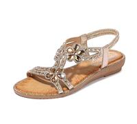 Sandales à paillettes Generisch pour femmes - Été - Confortables - Chaussures élégantes à talons plats - Argent - Pour mariage - Sandales avec élastique, bride arrière, T-strap - Chaussures de plage